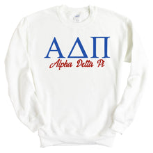 Load image into Gallery viewer, Alpha Delta Pi Sweatshirt | ADPI Red and Blue Crewneck Sweatshirt | Alpha Delta Pi Sorority Gift Idea - Kite and Crest
