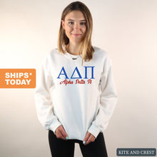 Load image into Gallery viewer, Alpha Delta Pi Sweatshirt | ADPI Red and Blue Crewneck Sweatshirt | Alpha Delta Pi Sorority Gift Idea - Kite and Crest
