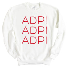 Load image into Gallery viewer, Alpha Delta Pi Sweatshirt | ADPI Red and Stacked Crewneck Sweatshirt | Alpha Delta Pi Sorority Gift Idea - Kite and Crest
