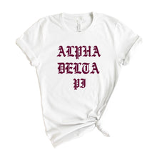 Load image into Gallery viewer, Alpha Delta Pi T-Shirt | ADPI Old Type Written Shirt | Alpha Delta Pi Sorority Gift Idea - Kite and Crest
