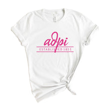 Load image into Gallery viewer, Alpha Delta Pi T-Shirt | ADPI Pink Established Shirt | Alpha Delta Pi Sorority Gift Idea - Kite and Crest
