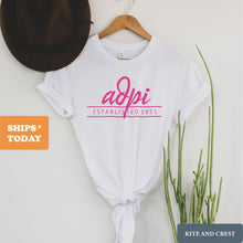 Load image into Gallery viewer, Alpha Delta Pi T-Shirt | ADPI Pink Established Shirt | Alpha Delta Pi Sorority Gift Idea - Kite and Crest
