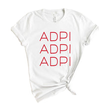 Load image into Gallery viewer, Alpha Delta Pi T-Shirt | ADPI Red and Stacked Shirt | Alpha Delta Pi Sorority Gift Idea - Kite and Crest
