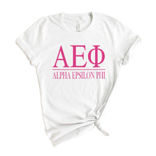 Load image into Gallery viewer, Alpha Epsilon Phi Big Letters Sorority T-Shirt - Kite and Crest
