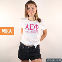 Load image into Gallery viewer, Alpha Epsilon Phi Big Letters Sorority T-Shirt - Kite and Crest
