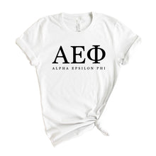 Load image into Gallery viewer, Alpha Epsilon Phi Block Letter Sorority T-Shirt - Kite and Crest
