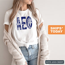 Load image into Gallery viewer, Alpha Epsilon Phi Blue Floral Sorority T-Shirt - Kite and Crest
