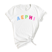 Load image into Gallery viewer, Alpha Epsilon Phi Rainbow Letter Sorority T-Shirt - Kite and Crest
