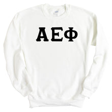 Load image into Gallery viewer, Alpha Epsilon Phi Sweatshirt | AEPHI Basic Black Letters Crewneck Sweatshirt | Alpha Epsilon Phi Sorority Gift Idea - Kite and Crest
