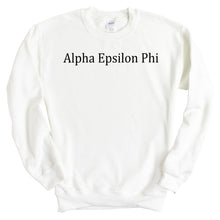 Load image into Gallery viewer, Alpha Epsilon Phi Sweatshirt - AEPHI Black Written Crewneck Sweatshirt - Kite and Crest
