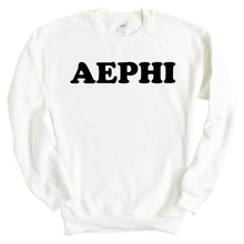 Load image into Gallery viewer, Alpha Epsilon Phi Sweatshirt - AEPHI Block Name Crewneck Sweatshirt - Kite and Crest
