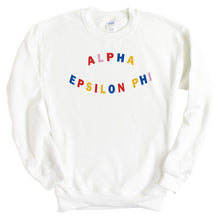 Load image into Gallery viewer, Alpha Epsilon Phi Sweatshirt | AEPHI Circular Colorful Crewneck Sweatshirt | Alpha Epsilon Phi Sorority Gift Idea - Kite and Crest
