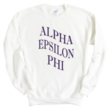 Load image into Gallery viewer, Alpha Epsilon Phi Sweatshirt | AEPHI Large and Wavy Letters Crewneck Sweatshirt | Alpha Epsilon Phi Sorority Gift Idea - Kite and Crest
