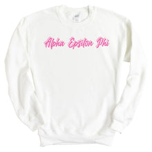 Load image into Gallery viewer, Alpha Epsilon Phi Sweatshirt | AEPHI Neon Pink Colored Crewneck Sweatshirt | Alpha Epsilon Phi Sorority Gift Idea - Kite and Crest
