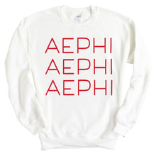 Load image into Gallery viewer, Alpha Epsilon Phi Sweatshirt | AEPHI Red and Stacked Crewneck Sweatshirt | Alpha Epsilon Phi Sorority Gift Idea - Kite and Crest
