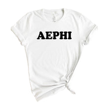 Load image into Gallery viewer, Alpha Epsilon Phi T-shirt - AEPHI Block Name Tee - Kite and Crest
