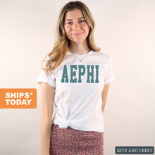 Load image into Gallery viewer, Alpha Epsilon Phi T-shirt - AEPHI Blue Retro Tee - Kite and Crest
