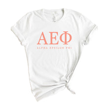 Load image into Gallery viewer, Alpha Epsilon Phi T-Shirt | AEPHI Colored Block Letters Shirt | Alpha Epsilon Phi Sorority Gift Idea - Kite and Crest
