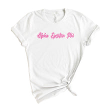 Load image into Gallery viewer, Alpha Epsilon Phi T-Shirt | AEPHI Neon Pink Colored Shirt | Alpha Epsilon Phi Sorority Gift Idea - Kite and Crest
