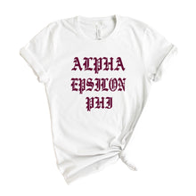 Load image into Gallery viewer, Alpha Epsilon Phi T-Shirt | AEPHI Old Type Written Shirt | Alpha Epsilon Phi Sorority Gift Idea - Kite and Crest
