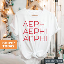 Load image into Gallery viewer, Alpha Epsilon Phi T-Shirt | AEPHI Red and Stacked Shirt | Alpha Epsilon Phi Sorority Gift Idea - Kite and Crest
