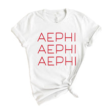 Load image into Gallery viewer, Alpha Epsilon Phi T-Shirt | AEPHI Red and Stacked Shirt | Alpha Epsilon Phi Sorority Gift Idea - Kite and Crest
