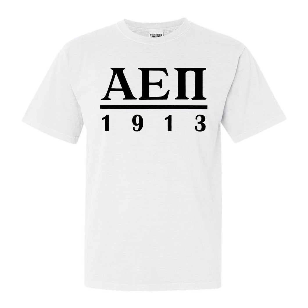 Alpha Epsilon Pi Comfort Colors T-Shirt - AEPI Black Letters Shirt - Kite and Crest