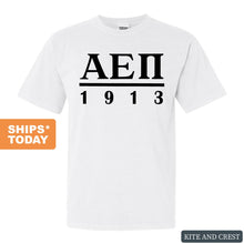 Load image into Gallery viewer, Alpha Epsilon Pi Comfort Colors T-Shirt - AEPI Black Letters Shirt - Kite and Crest
