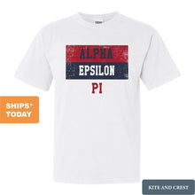 Load image into Gallery viewer, Alpha Epsilon Pi Comfort Colors T-Shirt - AEPI Colorful Stripe Shirt - Kite and Crest
