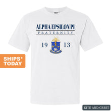 Load image into Gallery viewer, Alpha Epsilon Pi Comfort Colors T-Shirt - AEPI Large Crest Shirt - Kite and Crest
