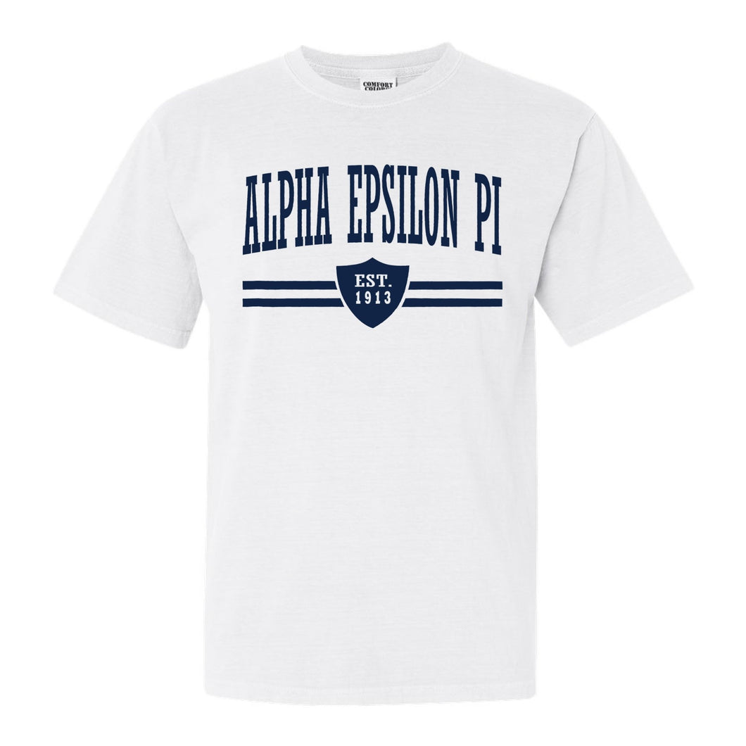 Alpha Epsilon Pi Comfort Colors T-Shirt - AEPI Striped Shield Shirt - Kite and Crest