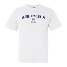 Load image into Gallery viewer, Alpha Epsilon Pi Comfort Colors T-Shirt - AEPI USA Flag Shirt - Kite and Crest
