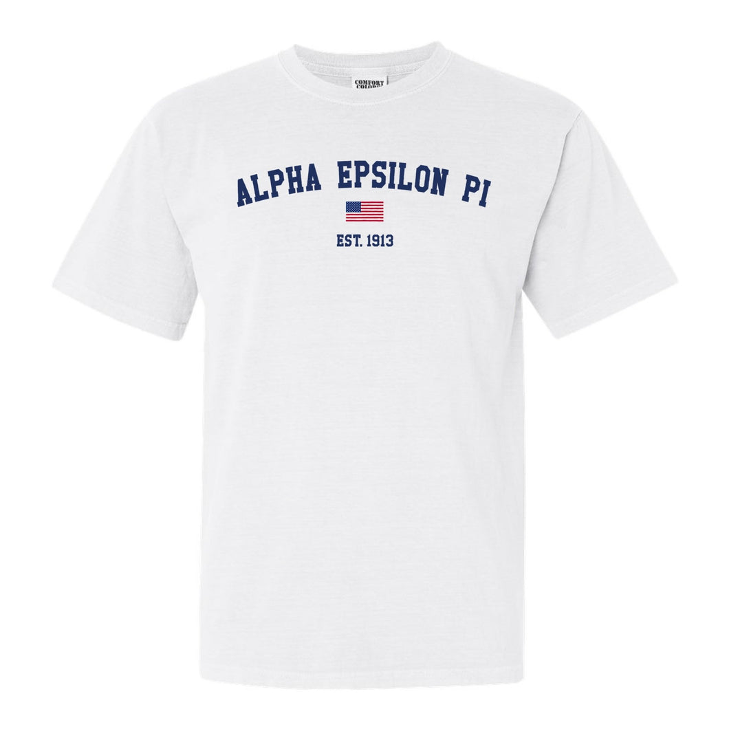 Alpha Epsilon Pi Comfort Colors T-Shirt - AEPI USA Flag Shirt - Kite and Crest