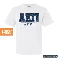 Load image into Gallery viewer, Alpha Epsilon Pi Comfort Colors T-Shirt - AEPI Washed Letters Shirt - Kite and Crest
