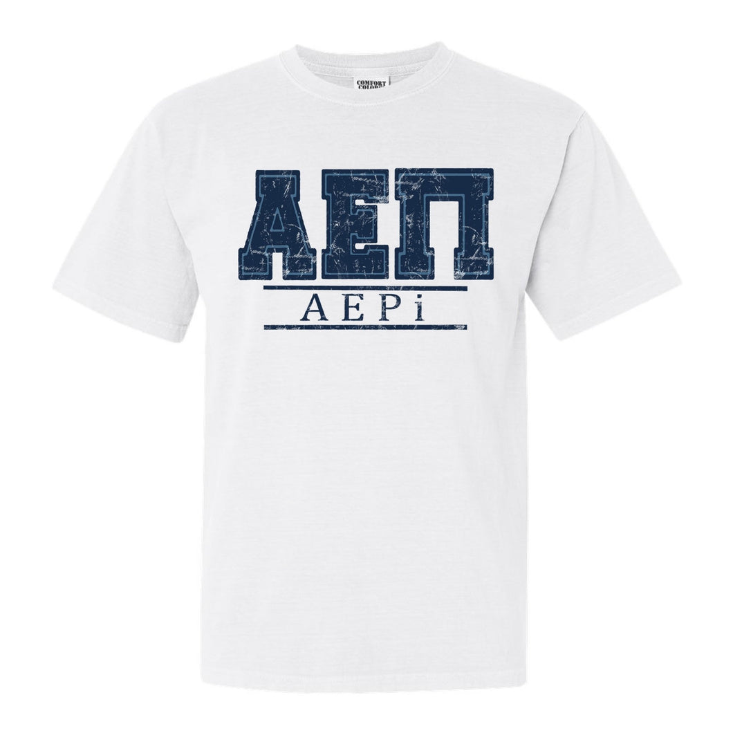 Alpha Epsilon Pi Comfort Colors T-Shirt - AEPI Washed Letters Shirt - Kite and Crest