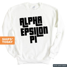 Load image into Gallery viewer, Alpha Epsilon Pi Sweatshirt - AEPI Stacked Letters Crewneck Sweatshirt - Kite and Crest
