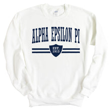 Load image into Gallery viewer, Alpha Epsilon Pi Sweatshirt - AEPI Striped Shield Crewneck Sweatshirt - Kite and Crest
