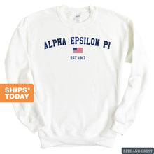 Load image into Gallery viewer, Alpha Epsilon Pi Sweatshirt - AEPI USA Flag Crewneck Sweatshirt - Kite and Crest
