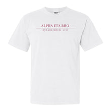 Load image into Gallery viewer, Alpha Eta Rho Boyfriend Comfort Colors T-Shirt - Kite and Crest
