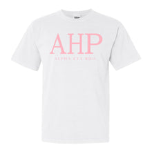 Load image into Gallery viewer, Alpha Eta Rho Classic Pink Letters Comfort Colors T-Shirt - Kite and Crest
