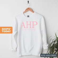 Load image into Gallery viewer, Alpha Eta Rho Classic Pink Letters Sweatshirt - Fraternity Crewneck Sweatshirt - Kite and Crest
