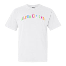 Load image into Gallery viewer, Alpha Eta Rho Greek Rainbow Comfort Colors T-Shirt - Kite and Crest
