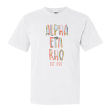 Load image into Gallery viewer, Alpha Eta Rho Pastel Stencil Comfort Colors T-Shirt - Kite and Crest
