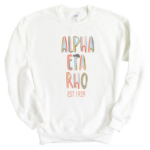 Load image into Gallery viewer, Alpha Eta Rho Pastel Stencil Sweatshirt - Fraternity Crewneck Sweatshirt - Kite and Crest
