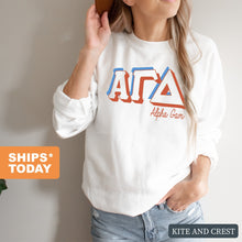 Load image into Gallery viewer, Alpha Gamma Delta Sweatshirt - AGD (Alpha Gam) American Colored Crewneck Sweatshirt - Kite and Crest

