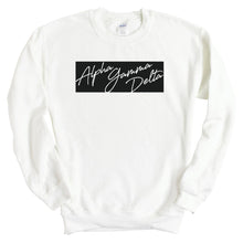 Load image into Gallery viewer, Alpha Gamma Delta Sweatshirt - AGD (Alpha Gam) Black Box Crewneck Sweatshirt - Kite and Crest
