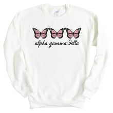 Load image into Gallery viewer, Alpha Gamma Delta Sweatshirt - AGD (Alpha Gam) Three Butterflies Crewneck Sweatshirt - Kite and Crest
