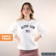 Load image into Gallery viewer, Alpha Gamma Delta Sweatshirt - AGD (Alpha Gam) USA Crewneck Sweatshirt - Kite and Crest
