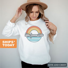 Load image into Gallery viewer, Alpha Gamma Delta Sweatshirt - AGD (Alpha Gam) Wavy Rainbow Crewneck Sweatshirt - Kite and Crest
