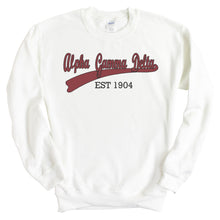 Load image into Gallery viewer, Alpha Gamma Delta Sweatshirt | AGD Baseball Crewneck Sweatshirt | Alpha Gamma Delta Sorority Gift Idea - Kite and Crest
